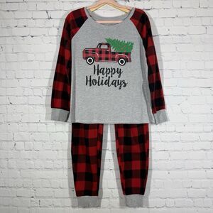 Christmas Happy Holidays Pijama Set Women Large Red Plaid Fleece Pants Top